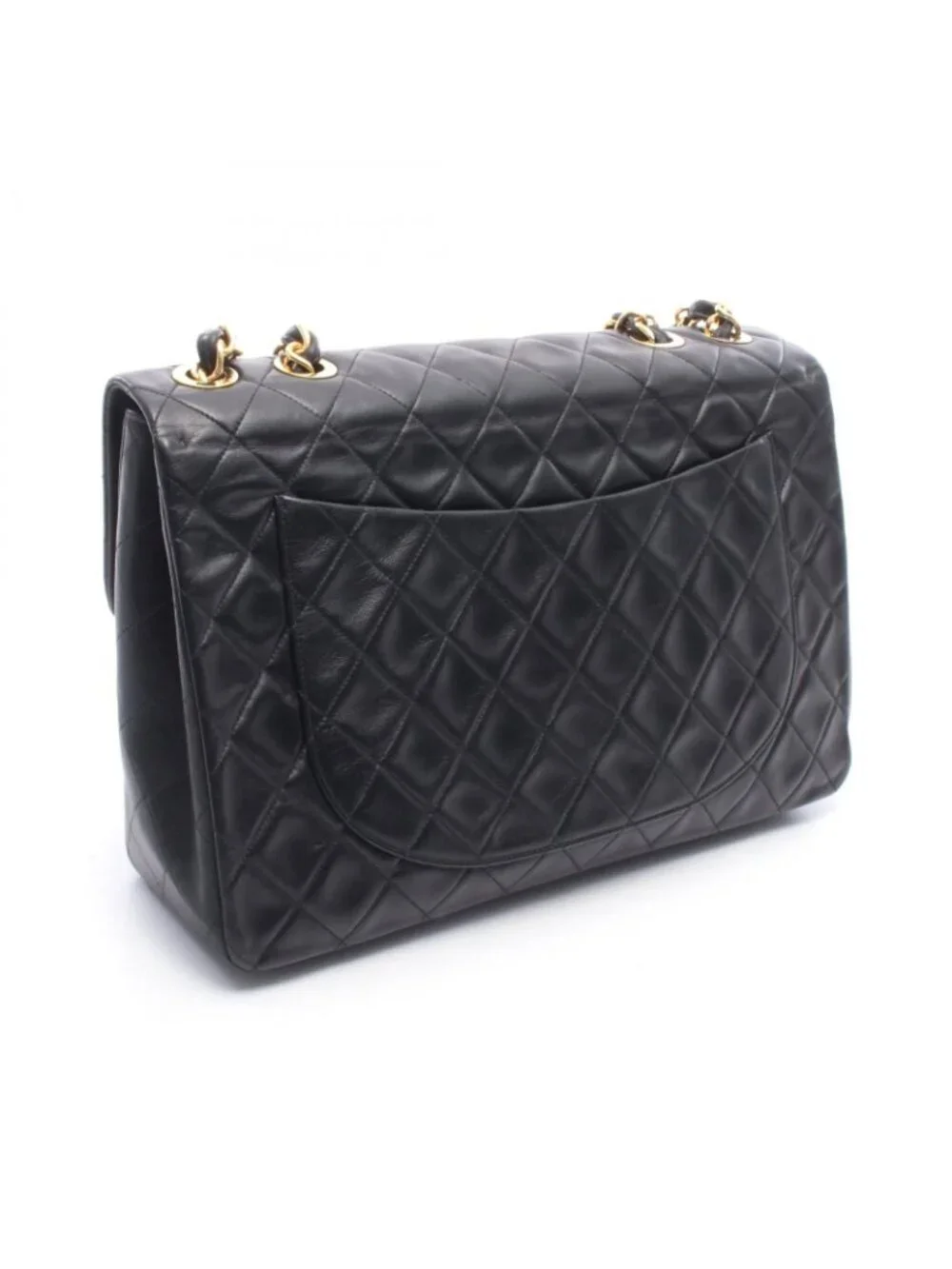 Chanel Shoulder Bag Maxi Quilted 34 Black Lambskin Chain